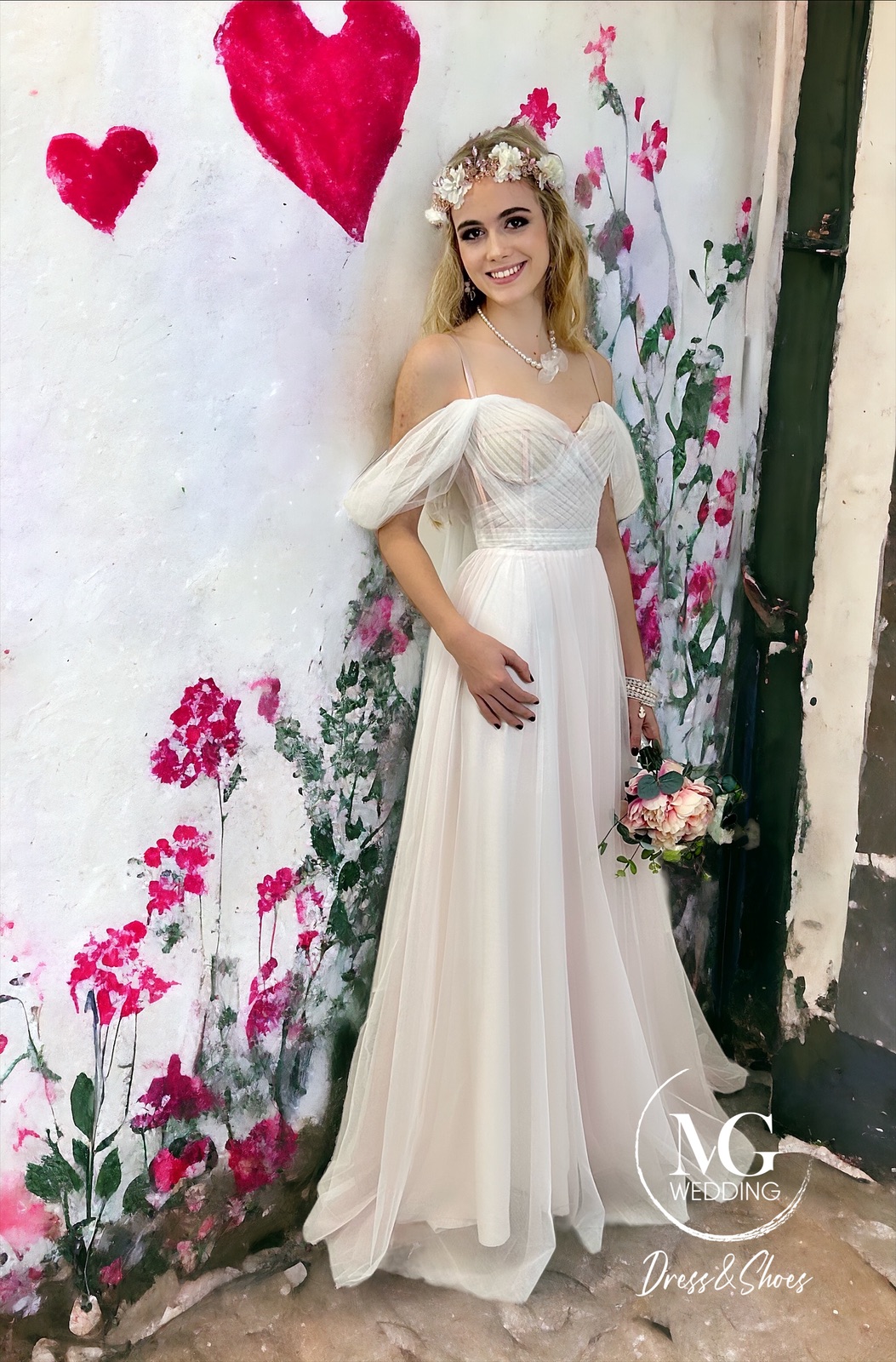 Blush Pink Tüll Menyasszonyi Ruha