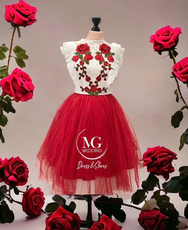 3D Heart - 3 részes gépi hímzett 3D piros rózsás - Image 2