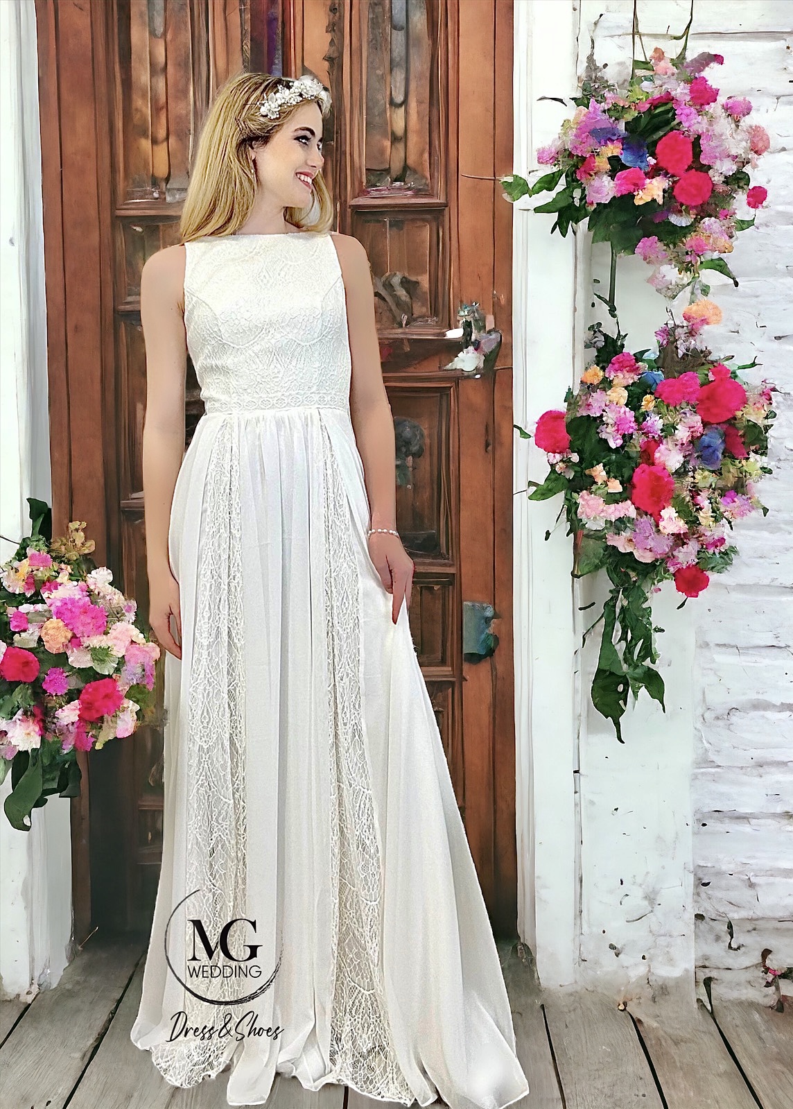 Héli. Bohoo stílusú Sifon Menyasszonyi Ruha