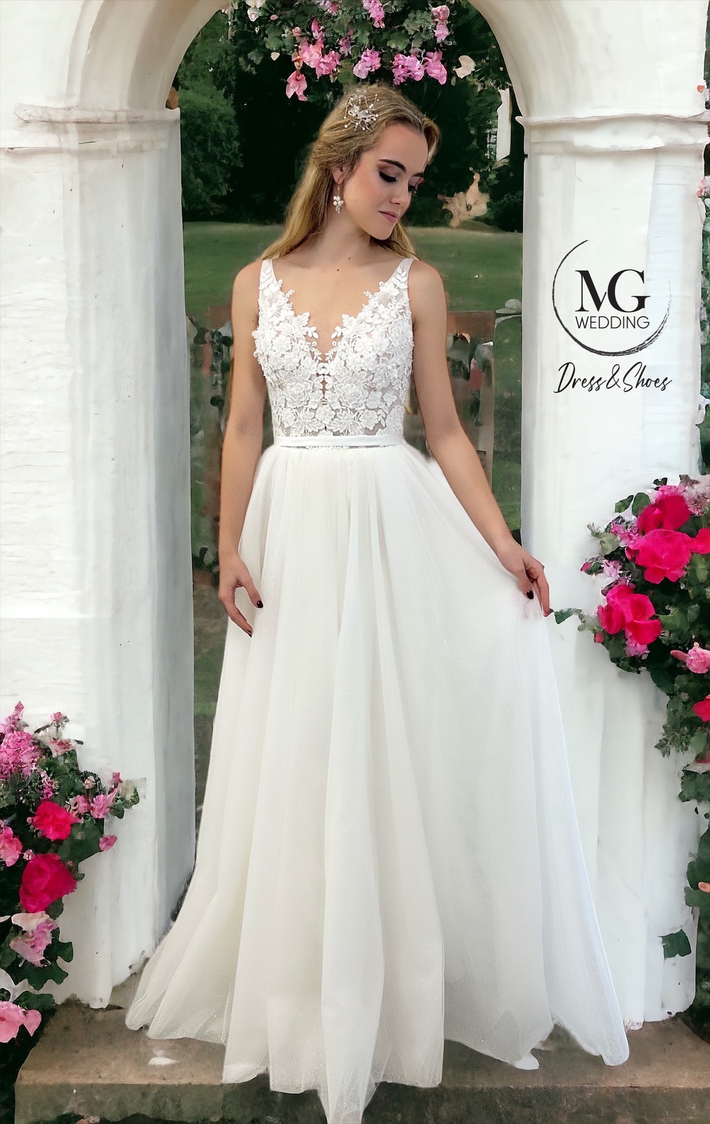 Csillogós Tüll Menyasszonyi Ruha