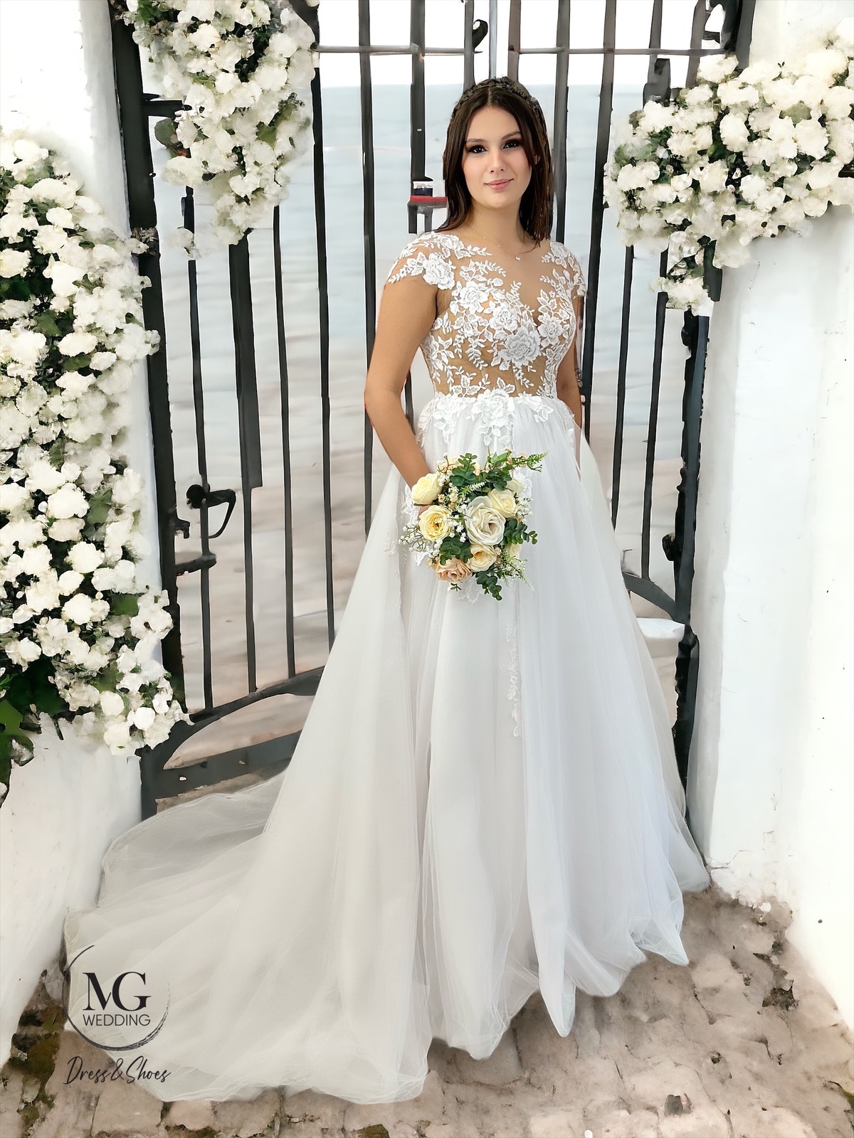 Krisztina Tüll Menyasszonyi Ruha Fűzős hátú - Image 7